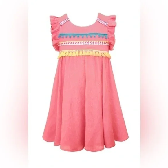 Hanna Banana Little Girl Baby Doll Dress with Embellishment Coral Color size 5 - Picture 2 of 8